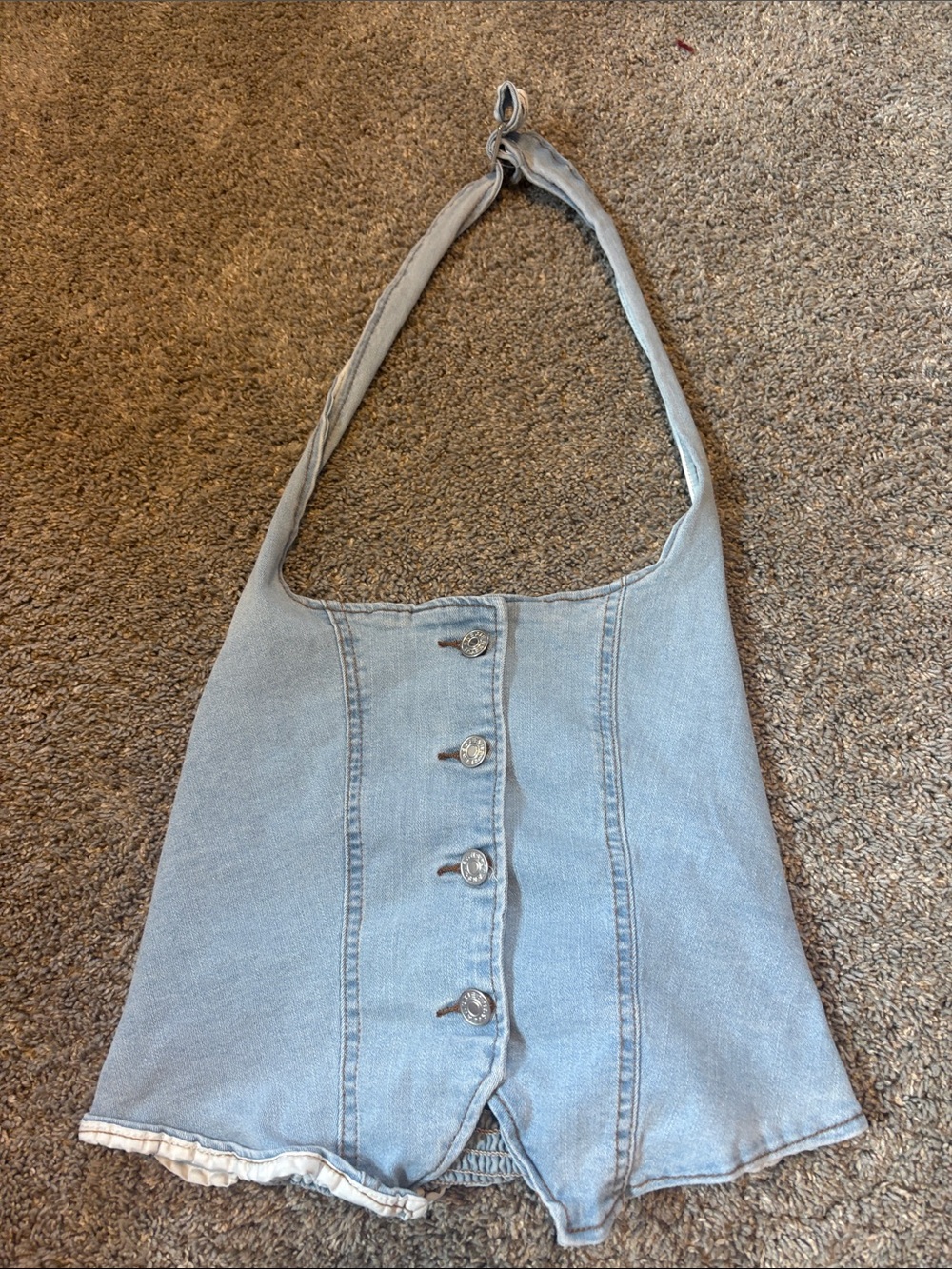 Light Blue Denim Button-Up Halter Top